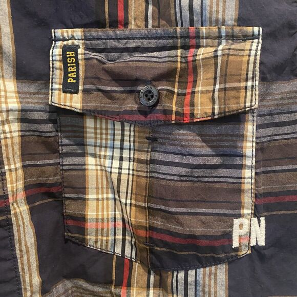 Parish Nation Y2K Shirt Mens Large Brown Plaid Hip Hop Streetwear Logos Retro - Picture 6 of 12